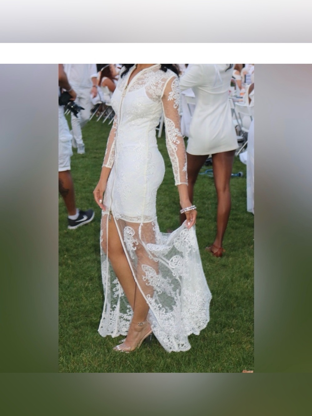 House of CB Kamali Lace Zip Front Maxi Dress XS White Sheer Corset Gown - Picture 9 of 16